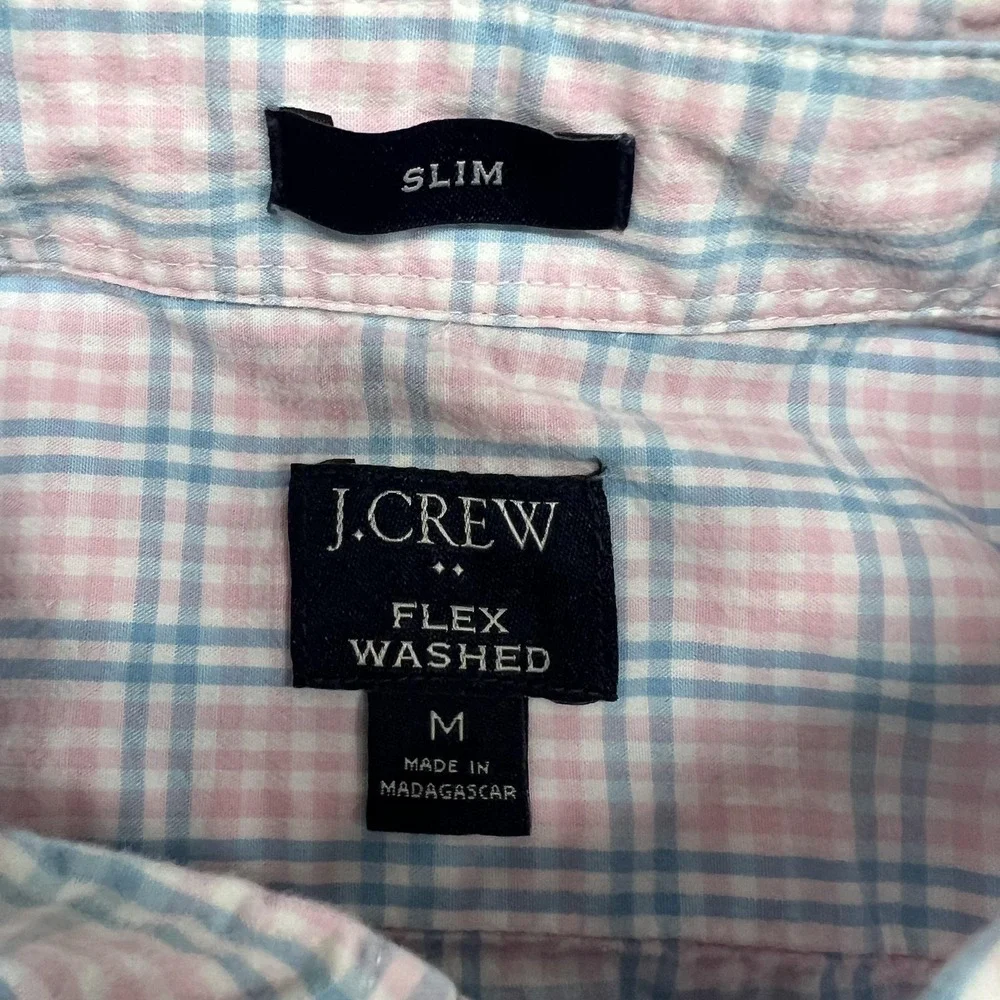J Crew Shirt Mens M Pink Blue Plaid Flex Washed Slim Button Down Casual Preppy